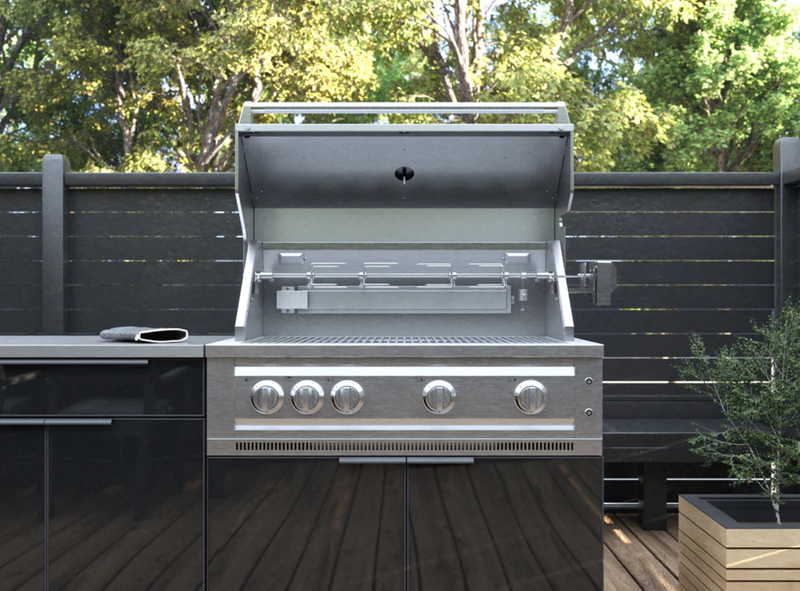 Outdoor Kitchen Aluminum 5 Piece Cabinet Set With 3 Drawer, Bar, Grill Cabinet, Performance Grill and Countertop