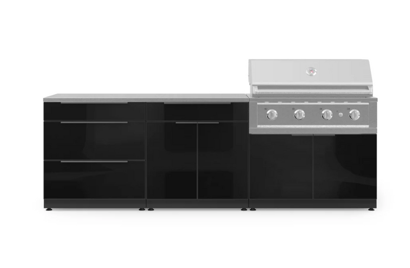 Outdoor Kitchen Aluminum 5 Piece Cabinet Set With 3 Drawer, Bar, Grill Cabinet, Performance Grill and Countertop