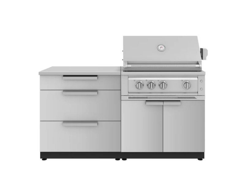 Outdoor Kitchen Stainless-Steel 4 Piece Cabinet Set with 3 Drawer, Grill Cabinet, Platinum Grill, and Countertop