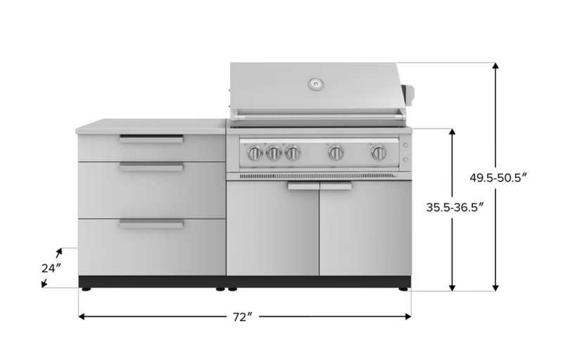 Outdoor Kitchen Stainless-Steel 4 Piece Cabinet Set with 3 Drawer, Grill Cabinet, Platinum Grill, and Countertop