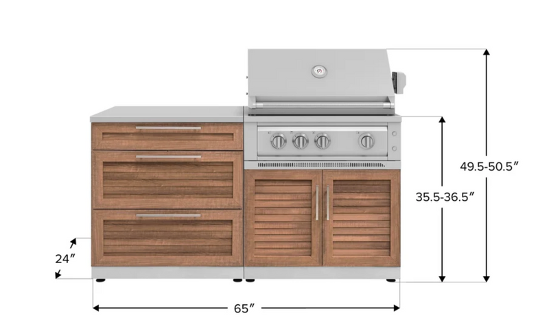 Outdoor Kitchen Grove 4 Piece Cabinet Set with 3 Drawer, Grill Cabinet, Platinum Grill, and Countertop