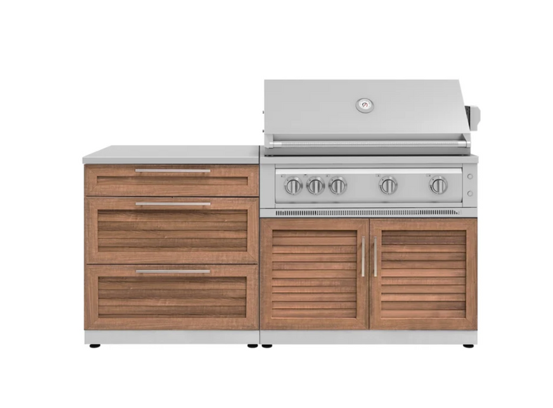 Outdoor Kitchen Grove 4 Piece Cabinet Set with 3 Drawer, Grill Cabinet, Platinum Grill, and Countertop