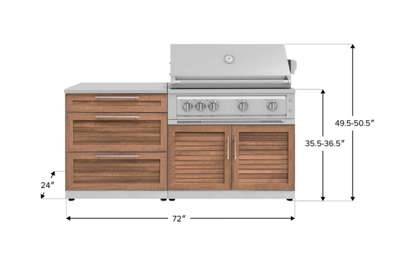 Outdoor Kitchen Grove 4 Piece Cabinet Set with 3 Drawer, Grill Cabinet, Platinum Grill, and Countertop