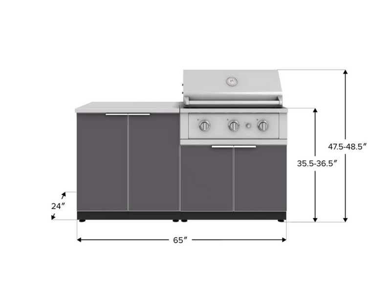 Outdoor Kitchen Aluminum 4 Piece Cabinet Set with 2 Door, Grill Cabinet, Performance Grill and Countertop