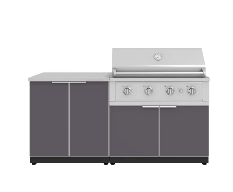 Outdoor Kitchen Aluminum 4 Piece Cabinet Set with 2 Door, Grill Cabinet, Performance Grill and Countertop