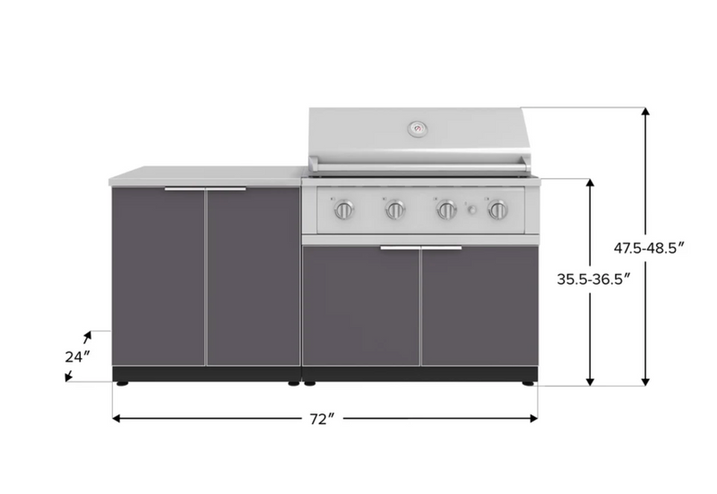 Outdoor Kitchen Aluminum 4 Piece Cabinet Set with 2 Door, Grill Cabinet, Performance Grill and Countertop