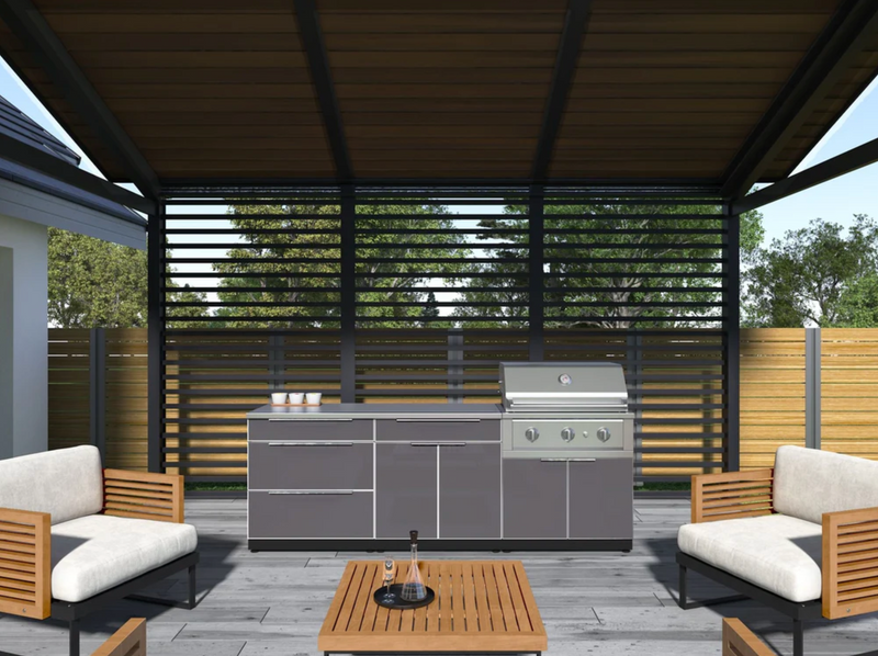 Outdoor Kitchen Aluminum 4 Piece Cabinet Set with 2 Door, Grill Cabinet, Performance Grill and Countertop
