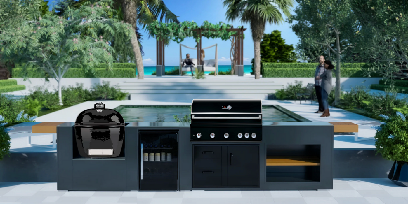 Grillandia Outdoor Kitchen Whistler Burford 5 Burner, Primo LG300, Fridge & Weather Cover