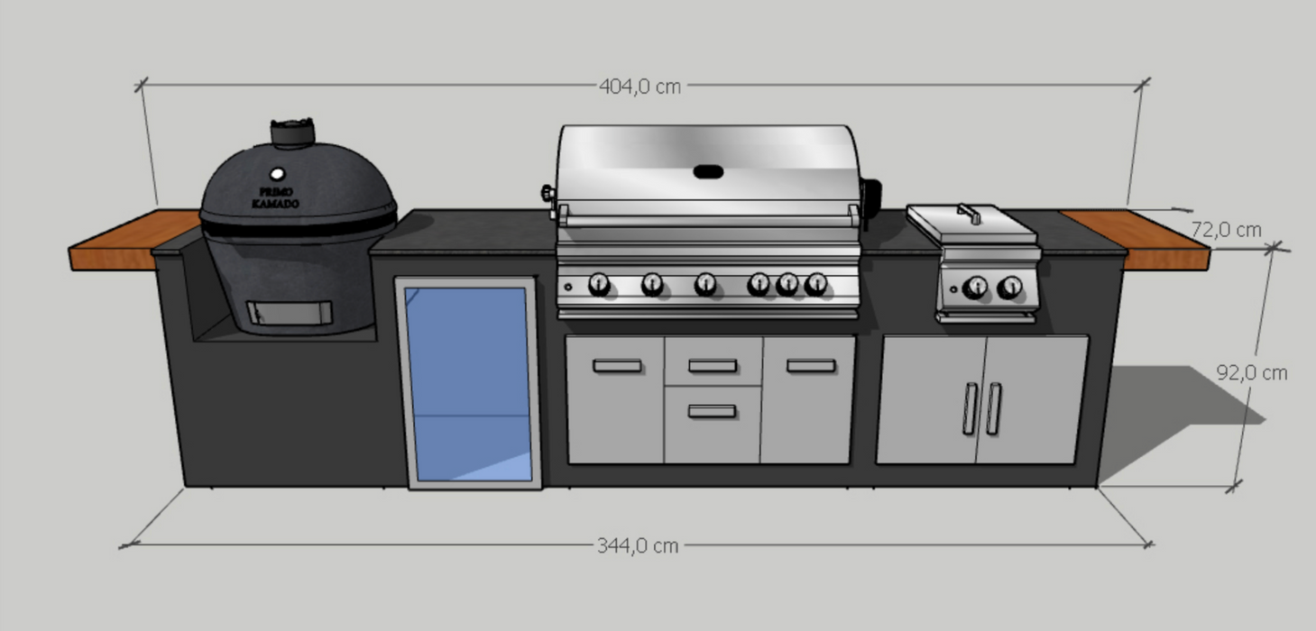 Grillandia Outdoor Kitchen Whistler Burford 5 Burner, Primo LG300, Fridge & Weather Cover