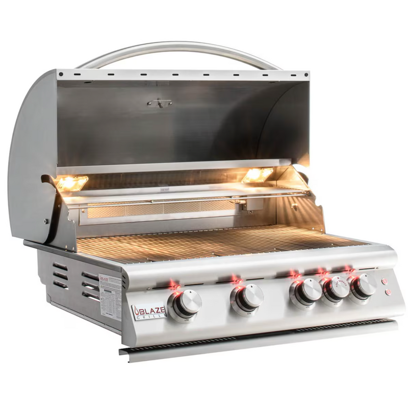 Blaze Premium LTE 32-Inch 4-Burner Built-In Natural Gas Grill w/ Rear Infrared Burner & Grill Lights