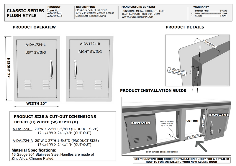 SunStone  17″ x 24″ Vertical Single Access Vented Door