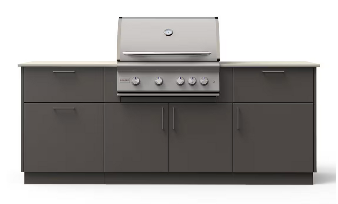 Blaze Sunrise 8-Ft Outdoor Kitchen Island w/ 32-Inch LTE+ Gas Grill in Gunmetal w/ Aeris Countertop
