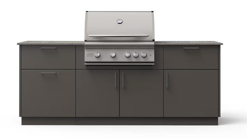 Blaze Sunrise 8-Ft Outdoor Kitchen Island w/ 32-Inch Marine Grade Premium LTE+ Gas Grill in Gunmetal w/ Keon Countertop