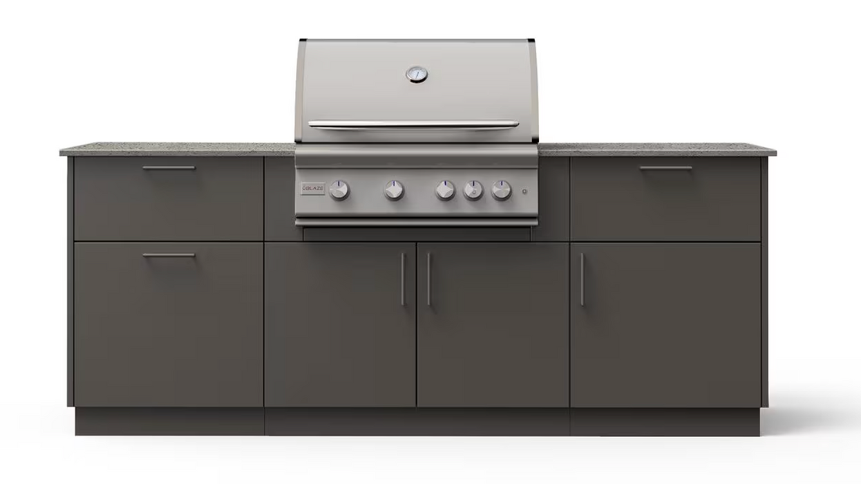 Blaze Sunrise 8-Ft Outdoor Kitchen Island w/ 32-Inch Premium LTE+ Gas Grill in Gunmetal w/ Keon Countertop