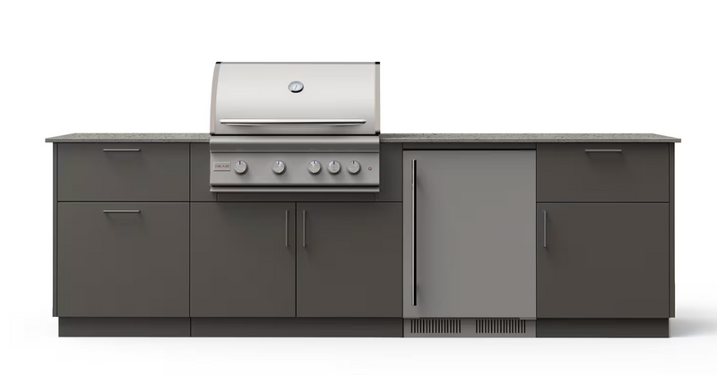 Blaze Morning Glow 10-Ft Outdoor Kitchen Island w/ 32-Inch Premium LTE+ Grill, Fridge in Gunmetal w/ Keon Countertop