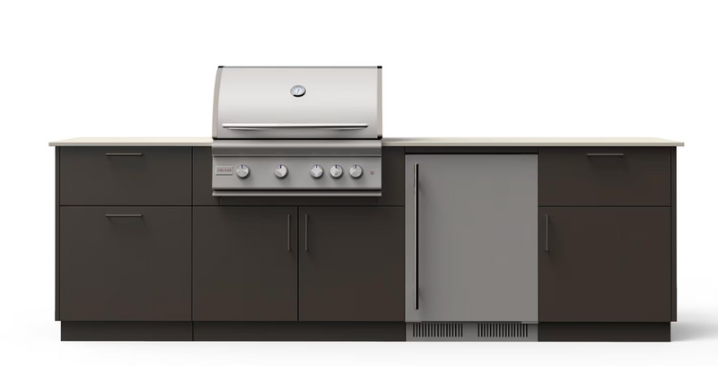 Blaze Morning Glow 10-Ft Outdoor Kitchen Island w/ 32-Inch Premium LTE+ Grill, Fridge in Architectural Bronze w/ Aeris Countertop