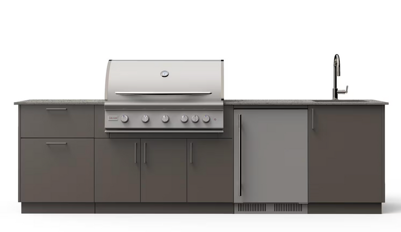 Blaze Golden Hour 10-Ft Outdoor Kitchen Island w/ 40-Inch Premium LTE+ Grill, Fridge, Sink in Gunmetal w/ Keon Countertop