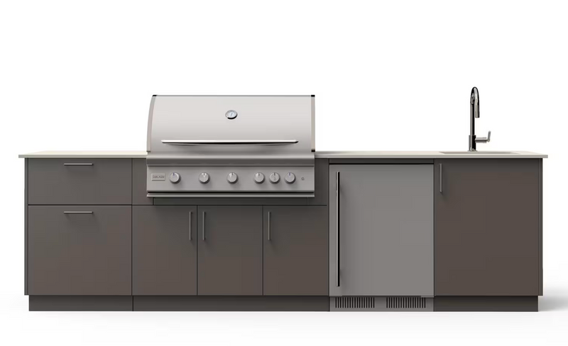 Blaze Golden Hour 10-Ft Outdoor Kitchen Island w/ 40-Inch Premium LTE+ Grill, Fridge, Sink in Gunmetal w/ Aeris Countertop
