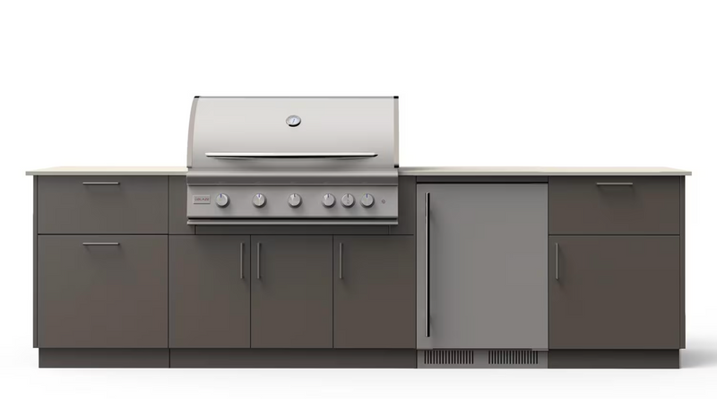 Blaze Morning Glow 10-Ft Outdoor Kitchen Island w/ 40-Inch Premium LTE+ Grill, Fridge in Gunmetal w/ Aeris Countertop