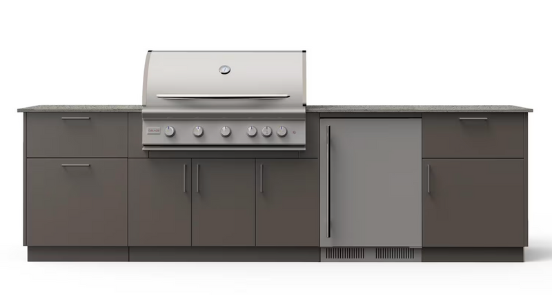 Blaze Morning Glow 10-Ft Outdoor Kitchen Island w/ 40-Inch Premium LTE+ Grill, Fridge in Gunmetal w/ Keon Countertop
