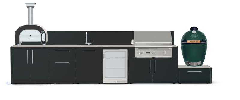 Outdoor Kitchen Elysia Paired with Gas Barbecue, Pizza Oven, Fridge, Sink and Green Egg