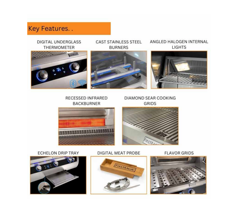 Fire Magic 36" Echelon Diamond E790i Built-In Gas Grill with Digital Thermometer