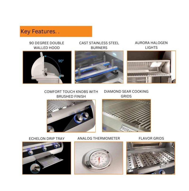 Fire Magic 36" Echelon Diamond E790i Built-In Gas Grill with Analog Thermometer