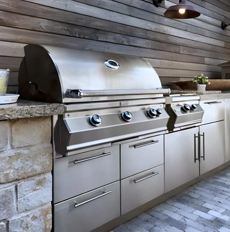 Fire Magic 36" Aurora A790i Built-In Gas Grill with Backburner & Rotisserie Kit, featuring an Infrared Burner on the Left Side