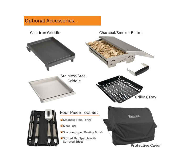Fire Magic 24" Aurora A430i Built-In Gas Grill with Backburner & Rotisserie Kit