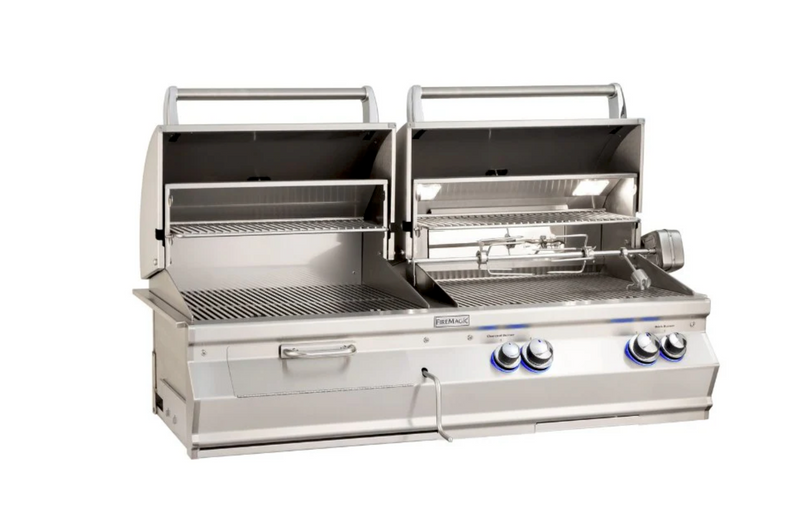 Fire Magic Aurora A830 Built-In Combo Gas & Charcoal Grill with Backburner & Rotisserie Kit