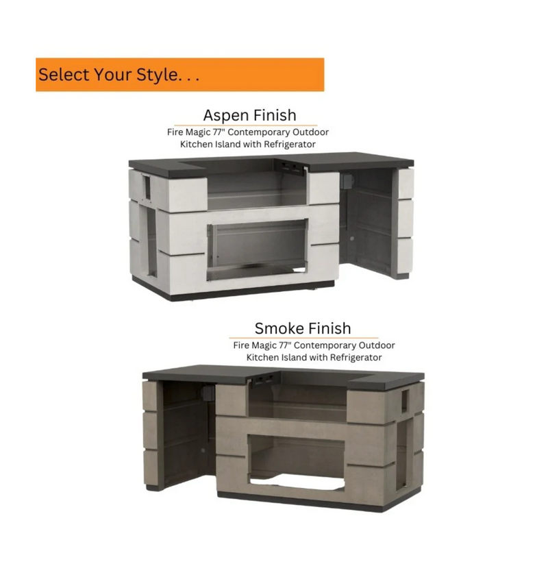 Fire Magic 77" Contemporary Outdoor Kitchen Island with Refrigerator