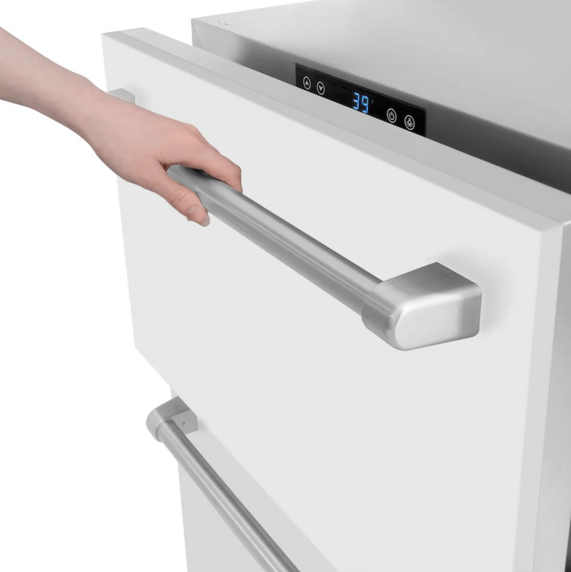 Stoll Aluminum Outdoor Kitchen White, Whistler 34-Inch 4-Burner Gas Grill, and Double Drawer Fridge | 10FT
