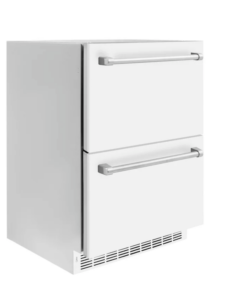 Stoll Aluminum Outdoor Kitchen White, Whistler 34-Inch 4-Burner Gas Grill, and Double Drawer Fridge | 10FT