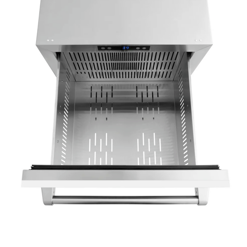Stoll Aluminum Outdoor Kitchen White, Whistler 34-Inch 4-Burner Gas Grill, and Double Drawer Fridge | 10FT