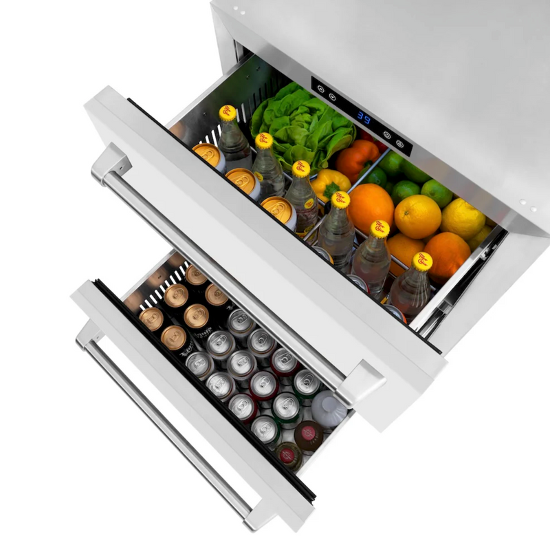 Stoll Aluminum Outdoor Kitchen White, Whistler 34-Inch 4-Burner Gas Grill, and Double Drawer Fridge | 10FT