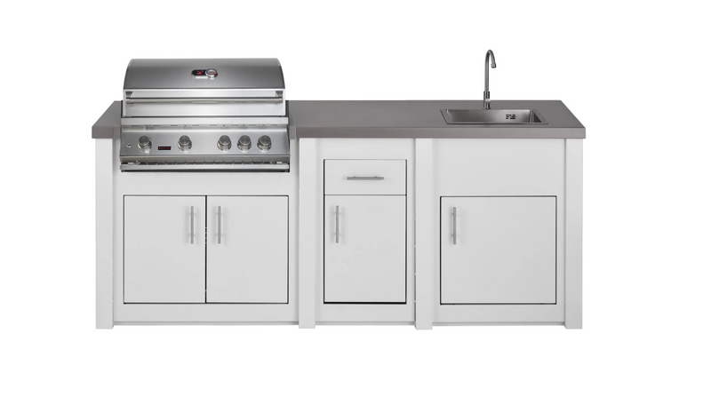 Stoll Aluminum Outdoor Kitchen White, Whistler 34-Inch 4-Burner Gas Grill, and Sink | 8FT