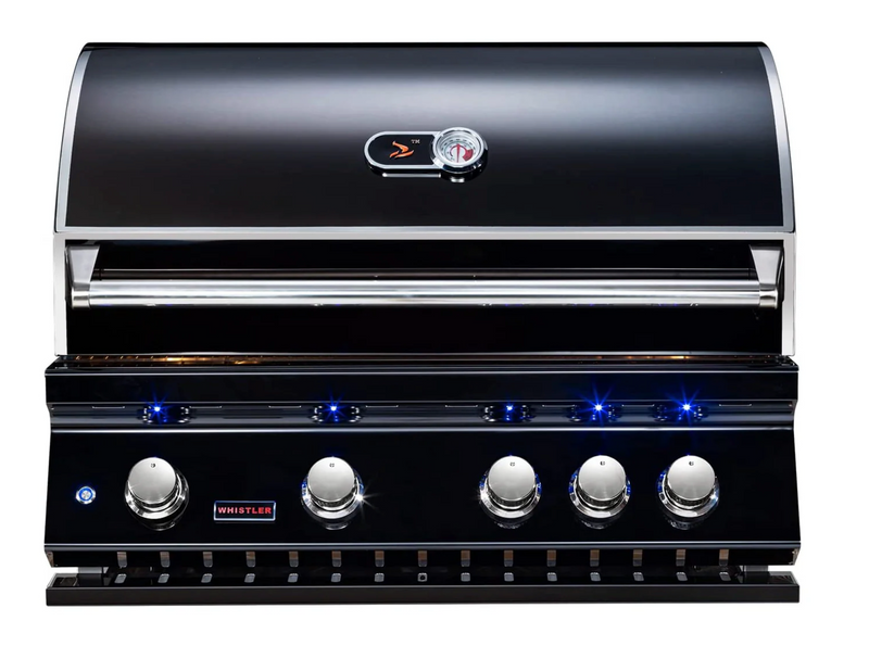 Stoll Aluminum Outdoor Kitchen Black, Whistler 34-Inch 4-Burner Gas Grill, and Double Drawer Fridge | 8FT