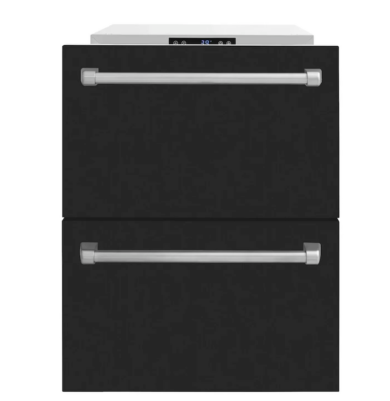 Stoll Aluminum Outdoor Kitchen Black, Whistler 34-Inch 4-Burner Gas Grill Sink, and Double Drawer Fridge | 10FT