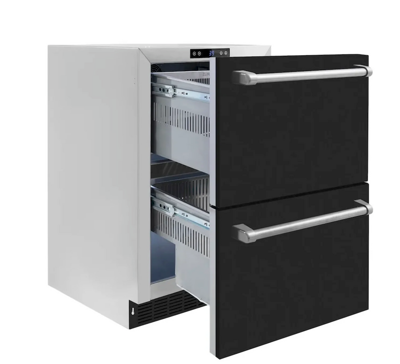 Stoll Aluminum Outdoor Kitchen Black Whistler 34-Inch 4-Burner Gas Grill Sink, and Double Drawer Fridge and Green Egg | 13FT