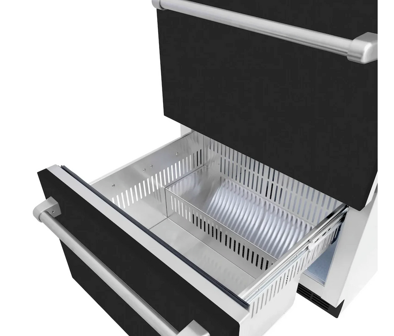 Stoll Aluminum Outdoor Kitchen Black, Whistler 34-Inch 4-Burner Gas Grill, and Double Drawer Fridge | 8FT