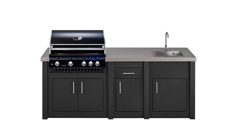 Stoll Aluminum Outdoor Kitchen Black, Whistler 34-Inch 4-Burner Gas Grill, and Sink | 8FT
