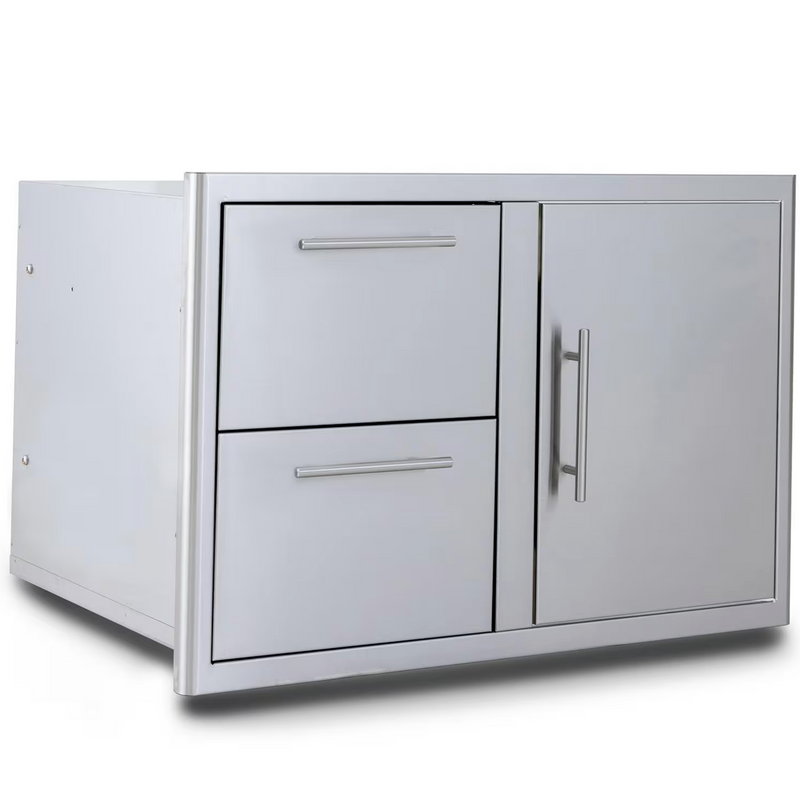 Blaze 32-in Stainless Steel Soft Close Access Door & Double Drawer Combo w/ LED Lighting - BLZ-DDC-R-LTSC