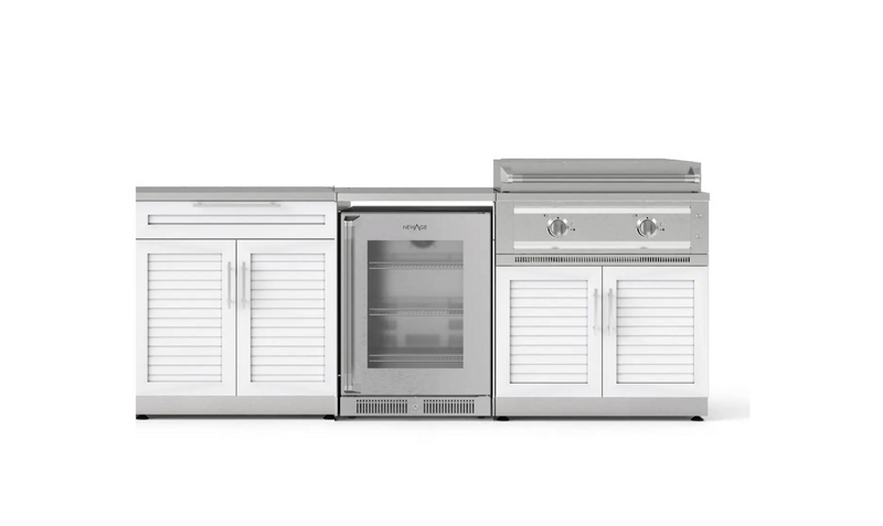 Outdoor Kitchen 6PC White Modular 304 Stainless Steel with Sink and Fridge Platinum Griddle