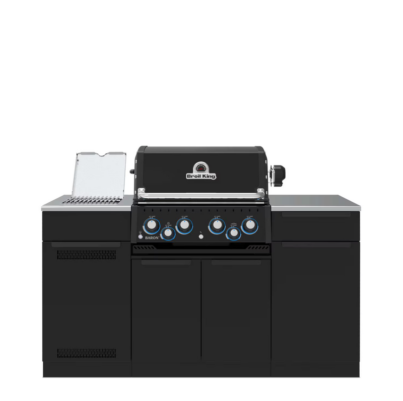 Broil King Baron 490i Shadow 4 Burner Natural Gas Grill Center w/ Rotisserie Kit & Side Burner - Black - 875847
