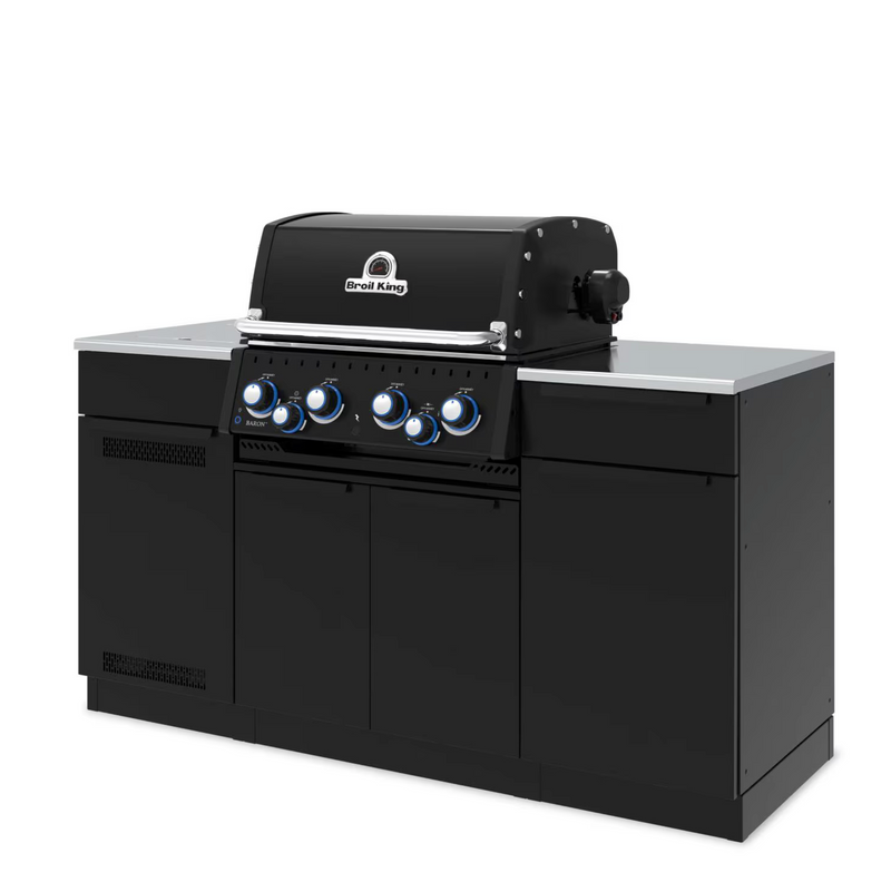 Broil King Baron 490i Shadow 4 Burner Natural Gas Grill Center w/ Rotisserie Kit & Side Burner - Black - 875847