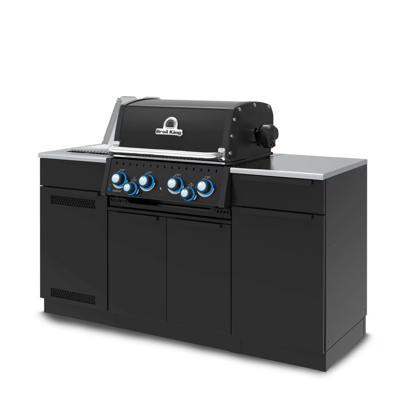Broil King Baron 490i Shadow 4 Burner Natural Gas Grill Center w/ Rotisserie Kit & Side Burner - Black - 875847