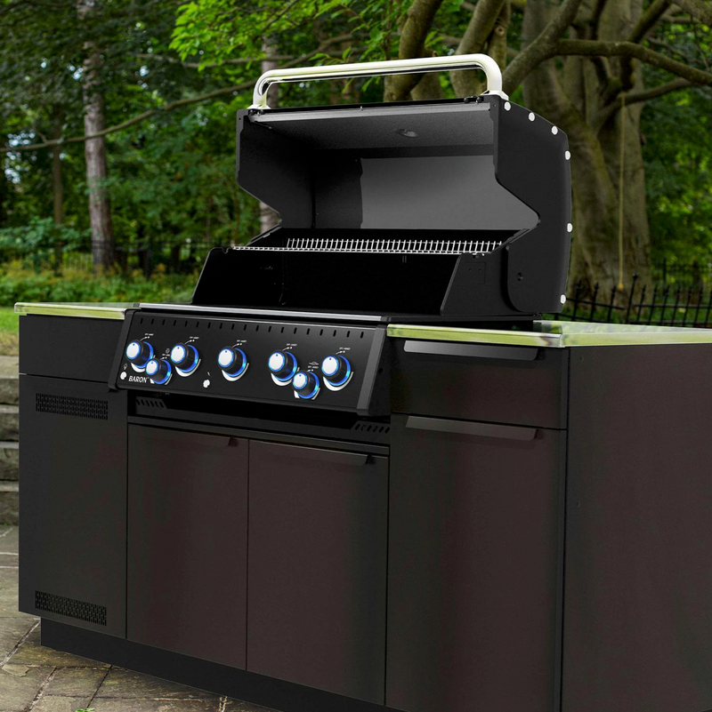 Broil King Baron 590i Shadow 5 Burner Natural Gas Grill Center w/ Rotisserie Kit & Side Burner - Black - 876847