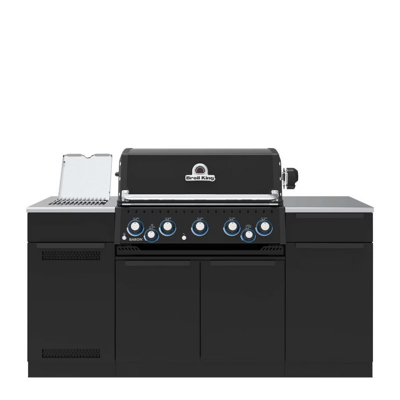 Broil King Baron 590i Shadow 5 Burner Natural Gas Grill Center w/ Rotisserie Kit & Side Burner - Black - 876847