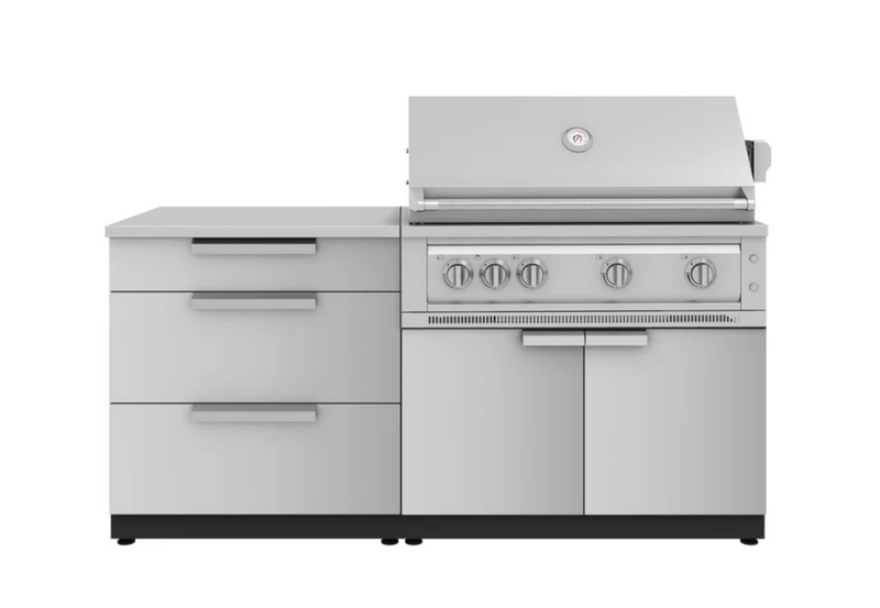 Outdoor Kitchen Stainless-Steel 4 Piece Cabinet Set with 3 Drawer, Grill Cabinet, Platinum Grill, and Countertop