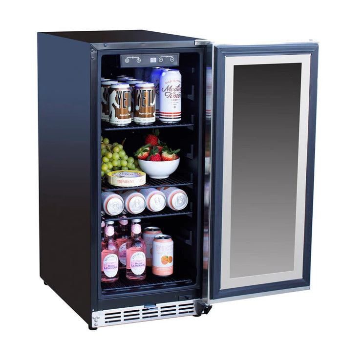 TrueFlame 15" Outdoor Rated Fridge with Glass Door - TF-RFR-15G